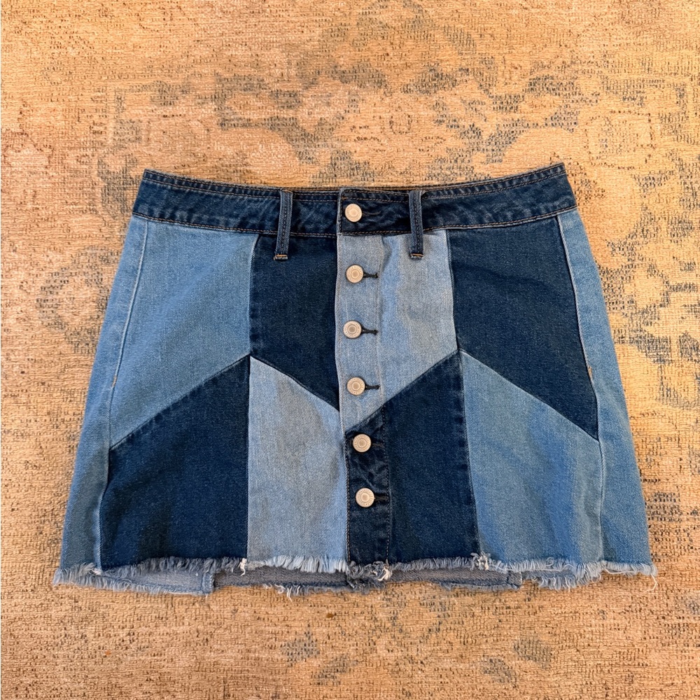 American Eagle Nwot Denim Patchwork Button-Front … - image 2
